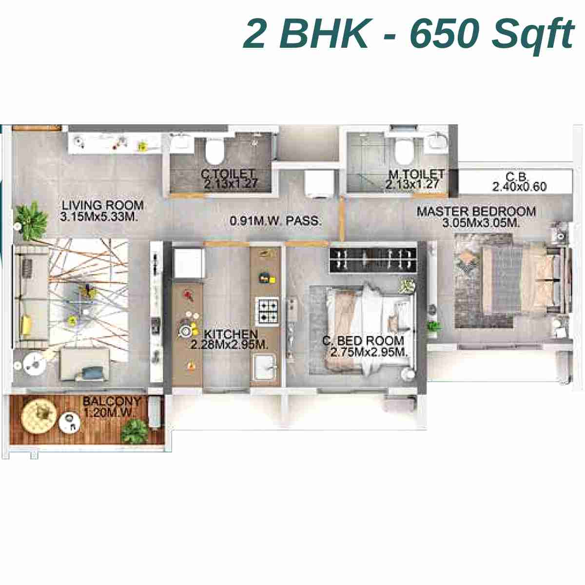 Dosti-Eden-Floor-Plan-2-BHK-Type-1-650-Sqft
