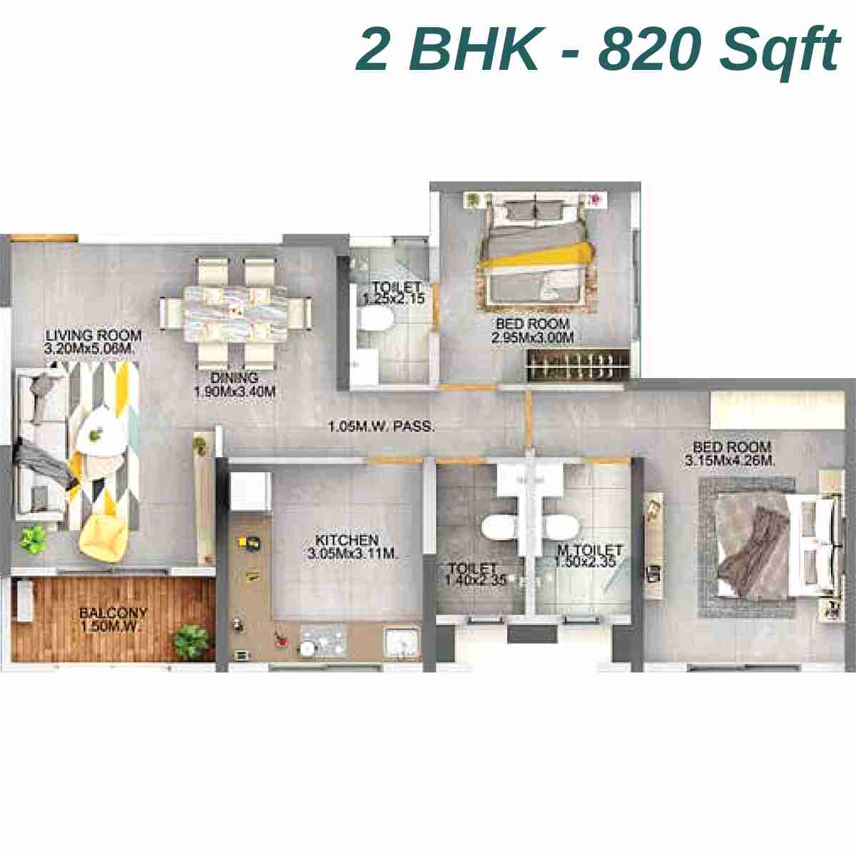 Dosti-Eden-Floor-Plan-2-BHK-Type-3-820-Sqft