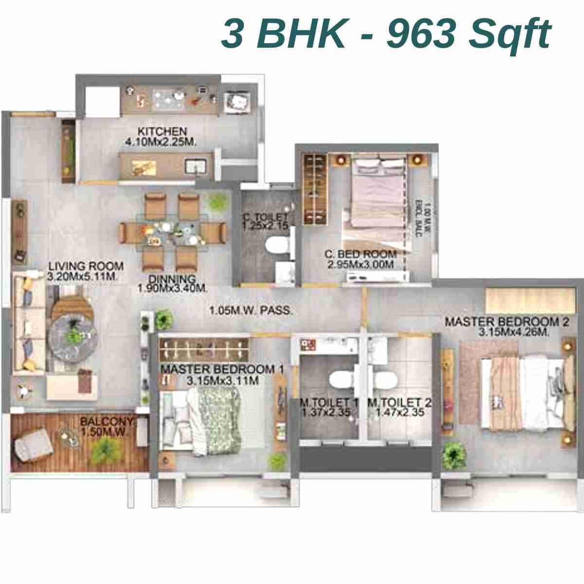 Dosti-Eden-Floor-Plan-3-BHK-Type-2-963-Sqft