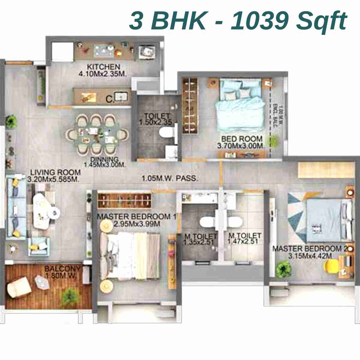 Dosti-Eden-Floor-Plan-3-BHK-Type-1-1039-Sqft